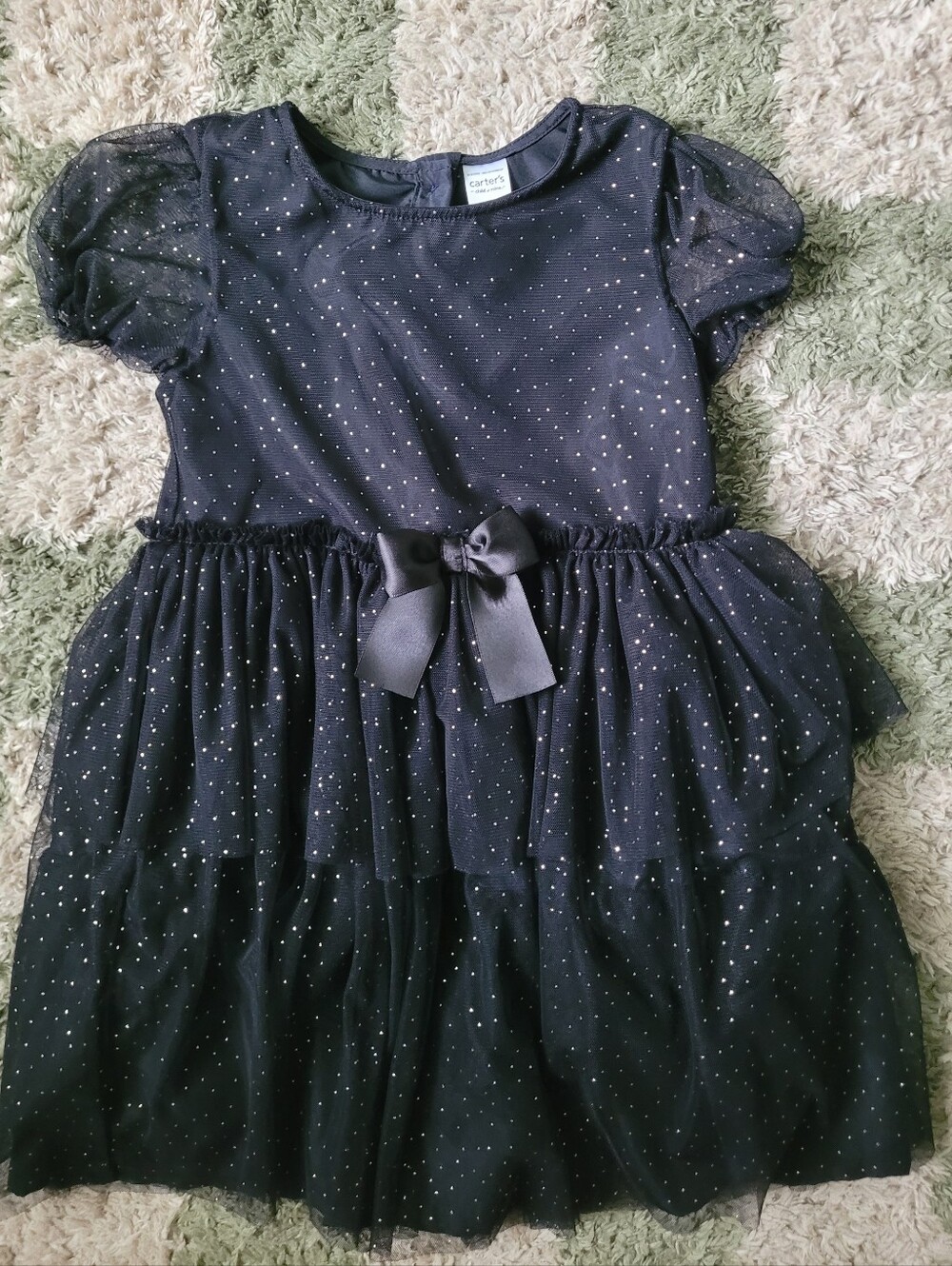 Carter's Black Sparkle Dot Tulle Dress with Satin Bow
